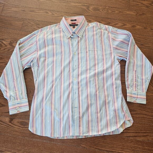 Tommy Hilfiger Men’s XL Multicolor Striped Long Sleeve Button Down Dress Shirt - Picture 2 of 9